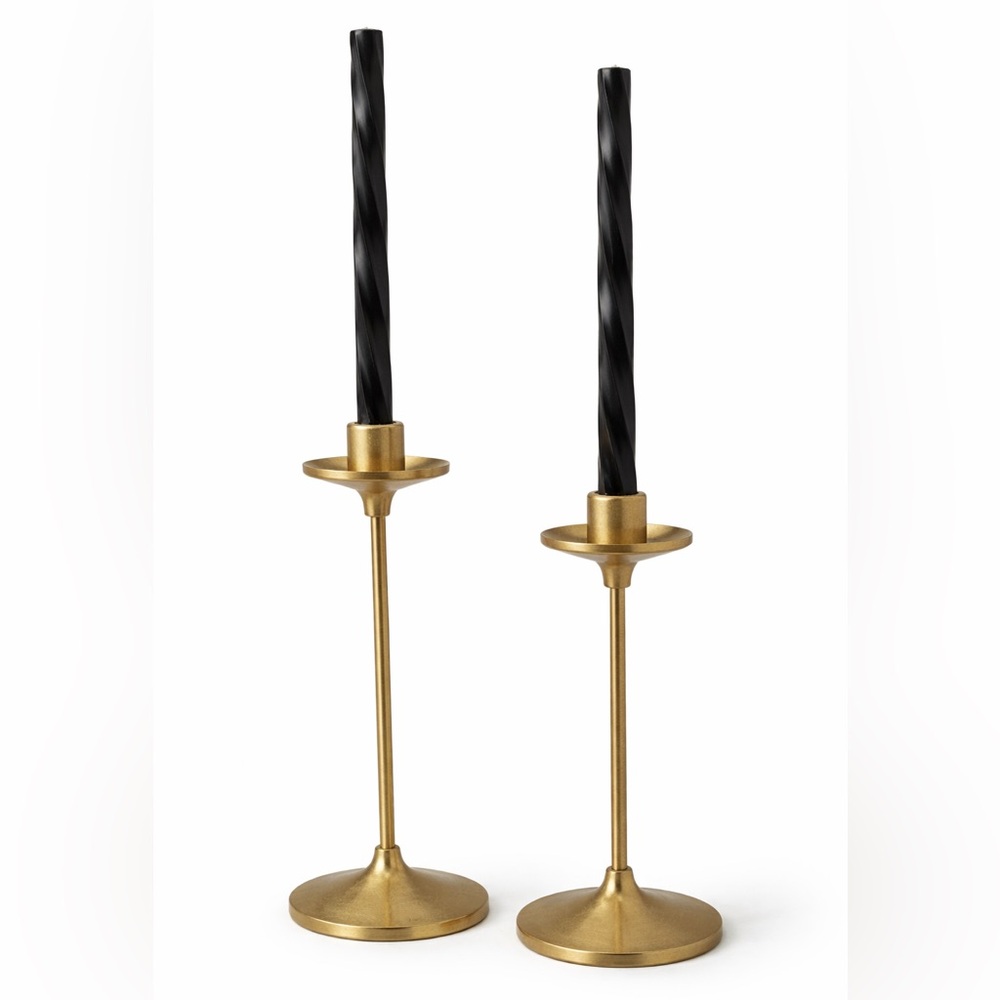 Burton+Burton NWOT Gold Tone Candlestick Holders Set of 2 GREEN Taper Candles